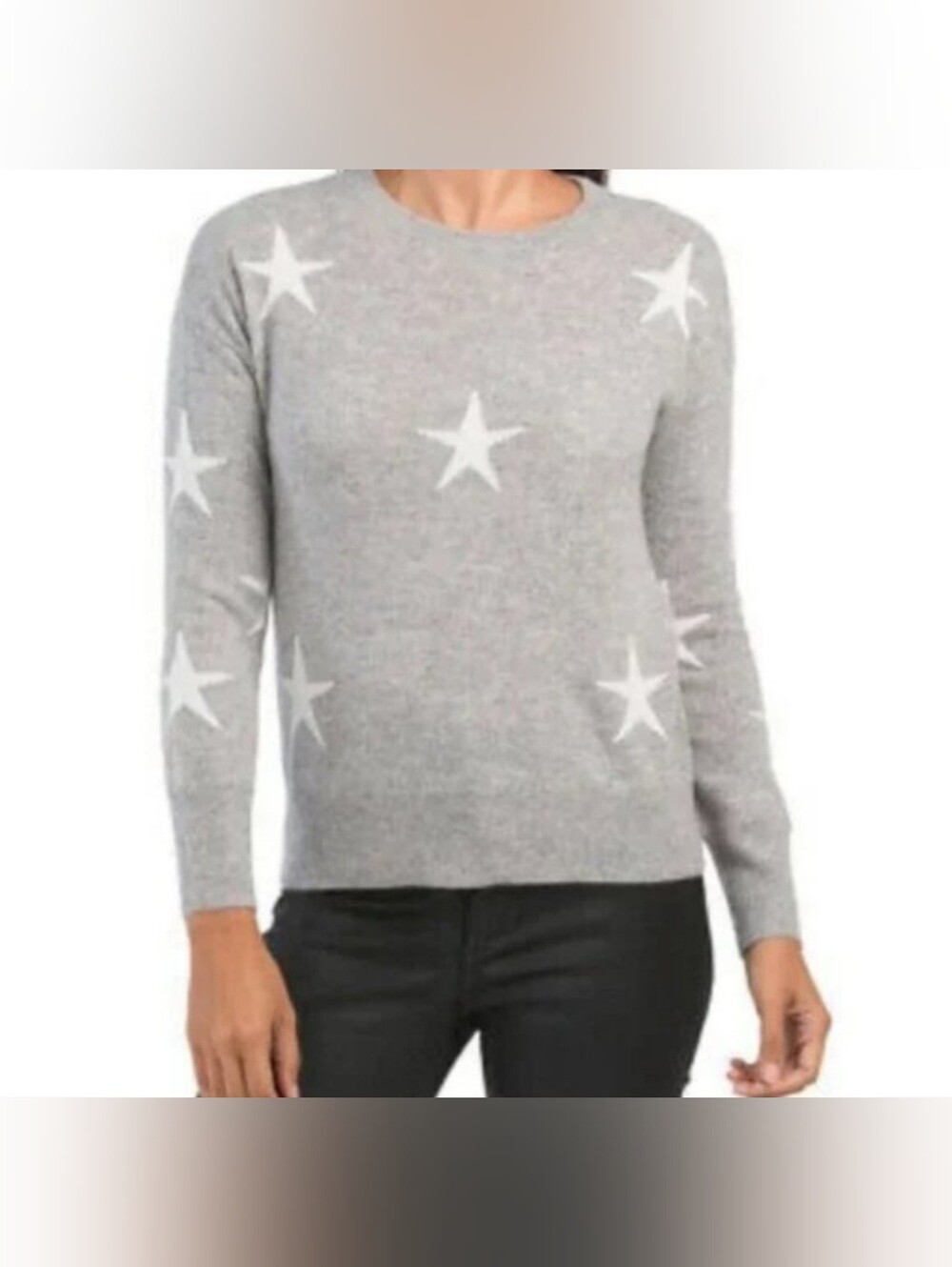 Magaschoni Casmere Grey W/ White Stars Crewneck Sweater XL